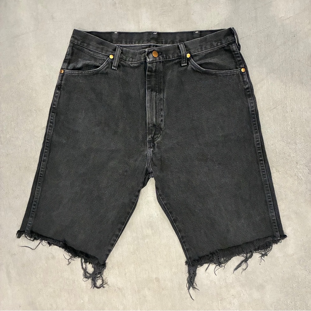Custom Cut Wrangler Men's Black Frayed Denim Cargo Shorts